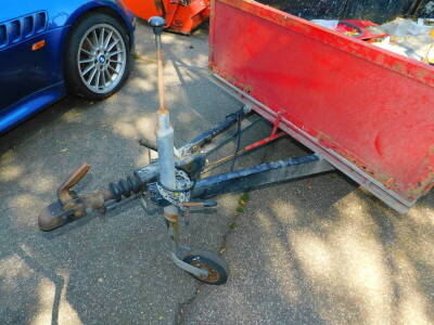 A red metal framed trailer, single axle, 246cm long, 122.5cm wide. - 2