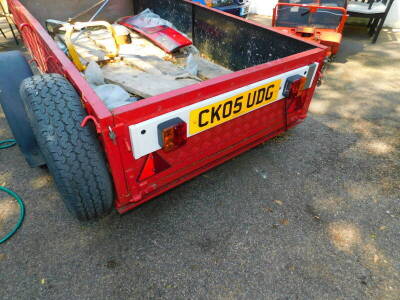 A red metal framed trailer, single axle, 246cm long, 122.5cm wide. - 3