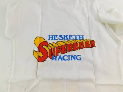 A Mid 1970's Hesketh Racing 'Superbear' lady's 'pit girl' t-shirt, white cotton with applied logo to front and rear, made by Geoffrey Magney Ltd, indicated size L. - 6