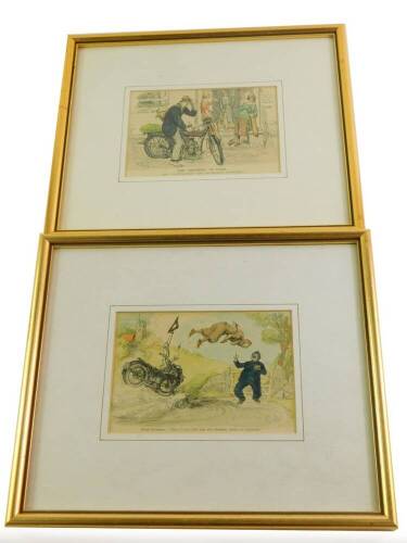 After F H Townsend (British, 1868-1920). The Judgement of Paris, The Flapper Seat and it's Holiday Problems., Rural Policemen ''ere, I want you for not stopping after an accident'., a pair of coloured cartoons for Punch Magazine, 11cm high, 16.5cm wide.