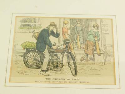 After F H Townsend (British, 1868-1920). The Judgement of Paris, The Flapper Seat and it's Holiday Problems., Rural Policemen ''ere, I want you for not stopping after an accident'., a pair of coloured cartoons for Punch Magazine, 11cm high, 16.5cm wide. - 3