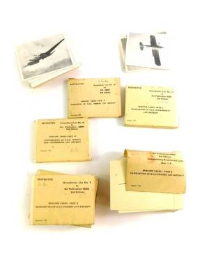 Episcope aircraft silhouette identification cards, some wrapped and marked as restricted, packs, K-M, and loose. (a quantity)