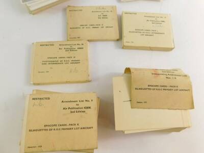 Episcope aircraft silhouette identification cards, some wrapped and marked as restricted, packs, K-M, and loose. (a quantity) - 2