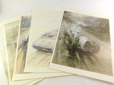 After Frederick Gordon Crosby. Five unframed motor racing prints, plate size 38cm x 41cm.