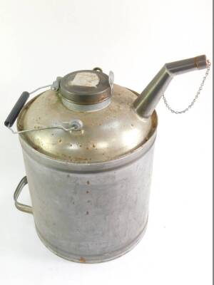 A tin oil can, 37cm high.