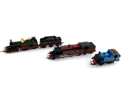 A Hornby OO gauge locomotive 'Lord of The Isles', GWR green livery, 4-2-2, 3046, R354, an Industrial Loco 'Nellie', blue livery, 0-4-0, 7R355, and a further locomotive, LMS red livery, 2-6-4, 2302, boxed (one incorrectly). (3) - 2