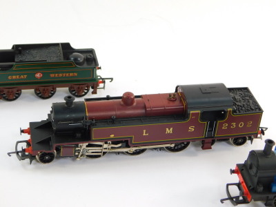 A Hornby OO gauge locomotive 'Lord of The Isles', GWR green livery, 4-2-2, 3046, R354, an Industrial Loco 'Nellie', blue livery, 0-4-0, 7R355, and a further locomotive, LMS red livery, 2-6-4, 2302, boxed (one incorrectly). (3) - 4