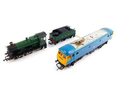 A Hornby OO gauge GWR Collet goods locomotive, green livery, 0-6-0-2244, together with a Class 81 Bo-Bo electric locomotive, BR blue livery, E3001, R753, both boxed incorrectly. (2)