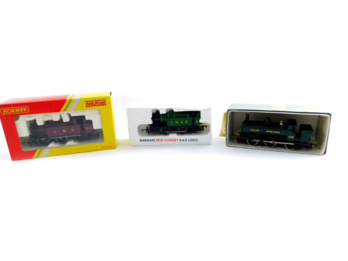 A Hornby OO gauge tank locomotive, LMS red livery, 0-6-0T3F, 7413, R2674, boxed, together with a Great Western locomotive, 0-6-0-2788, and an LNER locomotive, 0-4-0, 6 (3).