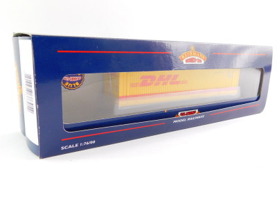 A Bachmann OO gauge Inter Model bogie wagon, C/W 45ft container 'DHL' x2, 307-305, boxed.