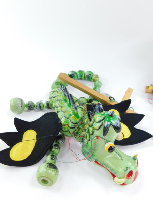 Three Pelham puppets, boxed, comprising Frog, Caterpillar and Dragon. - 3