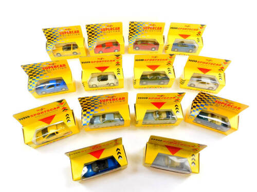 Maisto die cast Super Car and Sports Car Collection vehicles, boxed, including a Corvette ZR1, Lamborghini Diablo, Ferrari F40, and a Jaguar XJS V12. (14)