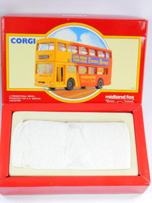 A Corgi die cast Shillibeer AEC Routemaster bus set., The Blackpool bus set., Midland Fox., Great Britain London Scene two piece set., and a Bedford OB coach, all boxed. (5) - 3