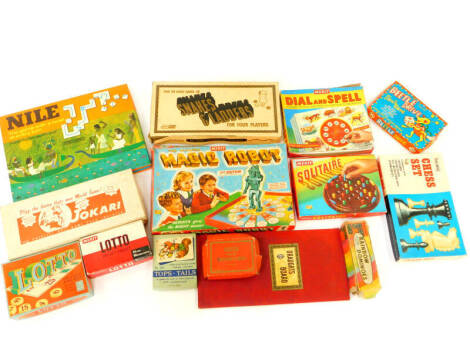 Games and toys, including Jokari Magic Robot., Dial and Spell., Tops and Tails, and Lotto. (a quantity)