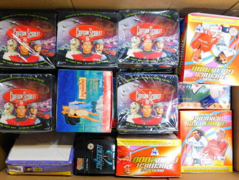 Collectors trading cards, including Merlin's Premiere Gold 2000, Captain Scarlet, X-Men and Pocahontas, all boxed. (a quantity)