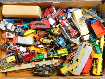 Matchbox Dinky and other die cast vehicles, Military tanks, planes, etc, including Coles Hydro truck 150T, horse box, Leyland Octopus and a Ford D800, play worn and unboxed.