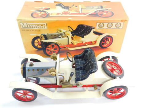 A Mamod steam roadster, S81, cream and red, boxed.