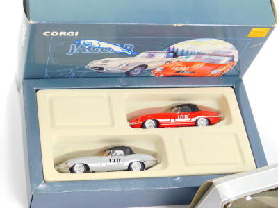 Corgi die cast model cars, buses and lorries, including an AEC Regal coach, Jaguar 1953 RAC rally set, Jaguar XJS, and a limited edition two racing E Type super cats Jaguar set, all boxed. (9) - 2