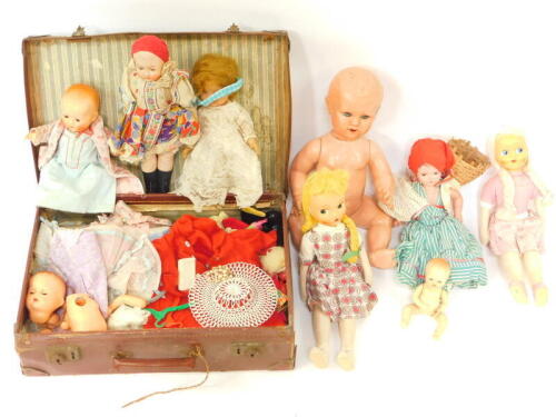 Rosebud BND and other mid 20thC dolls, and costumes, commercial and hand made. (1 box and 1 case)