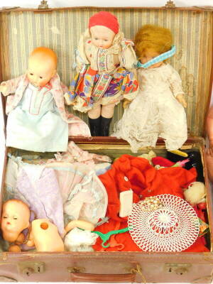 Rosebud BND and other mid 20thC dolls, and costumes, commercial and hand made. (1 box and 1 case) - 2