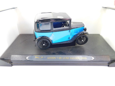 A Minichamps die cast model of a Morris Minor, scale 1:18, Rico model of an Austin 7 Deluxe saloon 1932, Corgi John Fowler & Company Leeds Limited Fowler B6 stump cutter "Super Lion", and three further vehicles, all boxed. (6) - 2