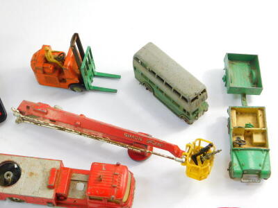 Dinky Corgi and other die cast sports cars, vintage vehicles buses, trucks, etc, play worn, together with a De Bono L game. (1 tray) - 6