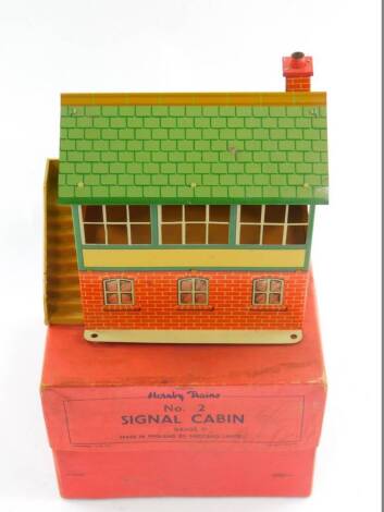 A Hornby number 2 signal cabin, o gauge, boxed.