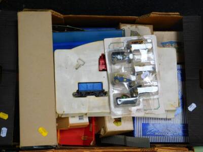 Hornby OO gauge, including a diesel locomotive, Great Western tank engine, coaches, wagons, buildings, power control unit, track, etc, together with assorted building blocks. (4 boxes, plus) - 6