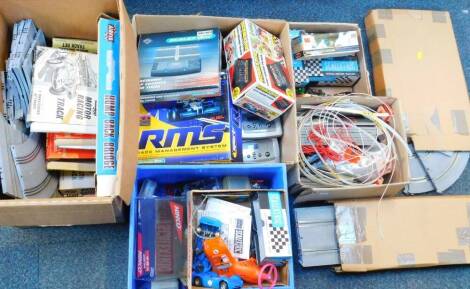 Scalextric, containing cars and car parts, track, lap counters, soundtrack, race management system, Airfix items, etc. (5 boxes)