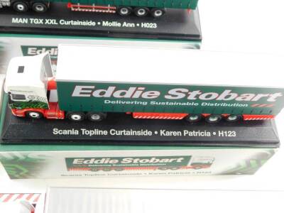 Seven Atlas Editions die cast Eddie Stobart models, Special Edition, scale 1:76, boxed, together with an Eddie Stobart collection tin of drinks coasters, and an Eddie Stobart wallet. (1 tray) - 9