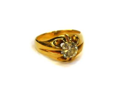 A gentleman's diamond solitaire signet ring, claw set in yellow metal, approximately 1.5cts, size Q/R, 9g all in.