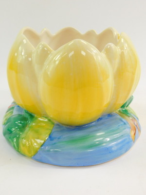 A Clarice Cliff pottery bowl moulded as a water lily, on a pond base, printed mark, 22cm wide. - 2