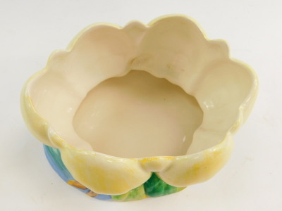 A Clarice Cliff pottery bowl moulded as a water lily, on a pond base, printed mark, 22cm wide. - 4