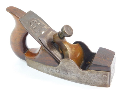 A Hearnshaw Bros 19thC steel and brass infill plane, wooden handle, the brass stamped Spiers, Ayre, blade stamped Hearnshaw Bros, cast steel, Sheffield, 23.5cm wide.