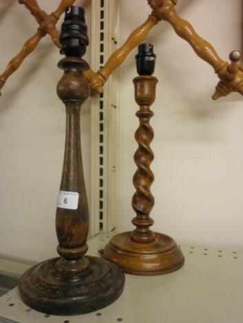 A set of Victorian folding wall hooks and two oak table lamps<br