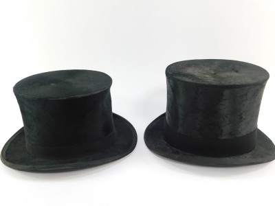 An A J White black top hat, aperture 6 1/2" wide, 7 3/4" deep, and a further top hat, unnamed, aperture 6 1/8" wide, 7 3/4" deep. (2) - 2