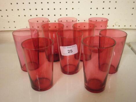 A set of ten cranberry tinted tumblers