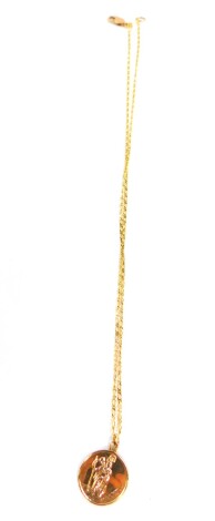 A 9ct gold St Christopher pendant, on a yellow metal neck chain, with lobster claw clasp, stamped 375, 7.2g.