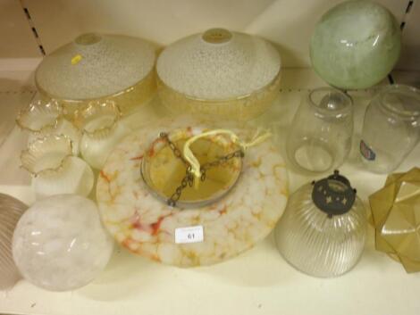 A marbled glass lamp shade and a large quantity of shades etc