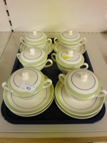 A set of six Wedgwood ceramic two handled cups and covers and