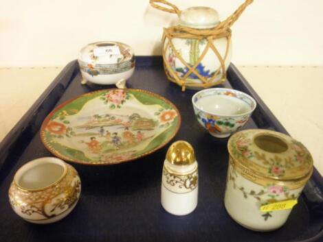 A Noritake hair tidy printed and painted with oriental figures