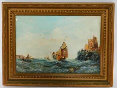 Musin. Masted ships of the coast in choppy seas, oil on canvas, signed, 32cm x 47cm.