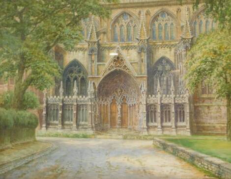 Albert Henry Findley (British, 1880-1975). Cathedral side view, watercolour, signed, 27cm high, 35.5cm wide.