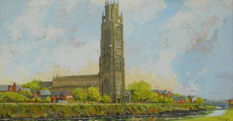 W H Orgill (British, 20thC). Boston Stump, watercolour and gouache, signed, 24cm x 46cm.