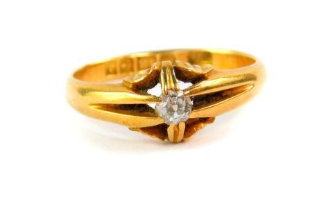 A lady's 18ct gold and diamond solitaire ring, approx 1/16ct, size K, 3.0g.