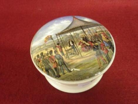 A Victorian Prattware type pot lid "Wimbledon July 2nd 1860"