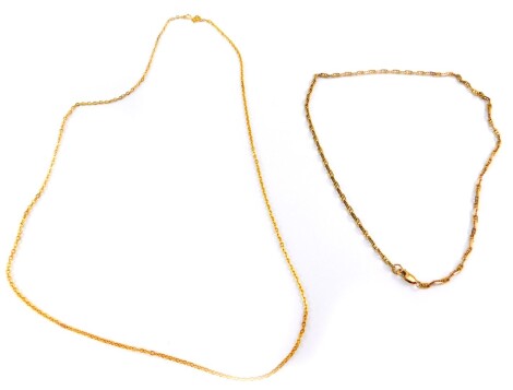 A 9ct gold cable link neck chain, on a lobster claw clasp, 6.3g., together with a plated cable link neck chain. (2)