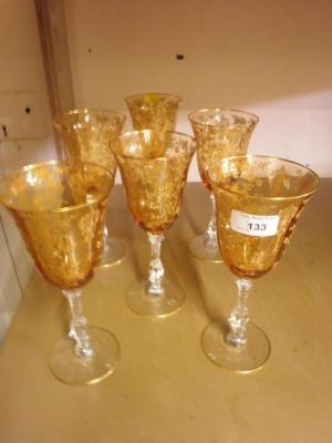 A set of six Venetian style wine glasses