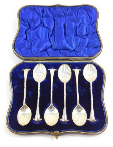 A set of six Victorian coffee spoons, with sunburst fluted bowls, William Hutton & Sons Ltd, London 1899, cased, 2.38oz.