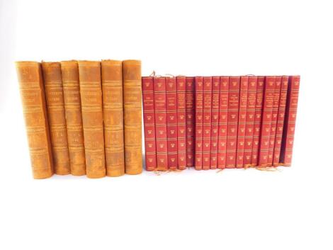 Chamber's Papers For The People, 12 vols as 6, half calf with marbled boards, published by William and Robert Chambers, Edinburgh 1850, together with Thackery The Works, 17 vols, gilt tooled red cloth, published by Henry Frowde for The Oxford University P